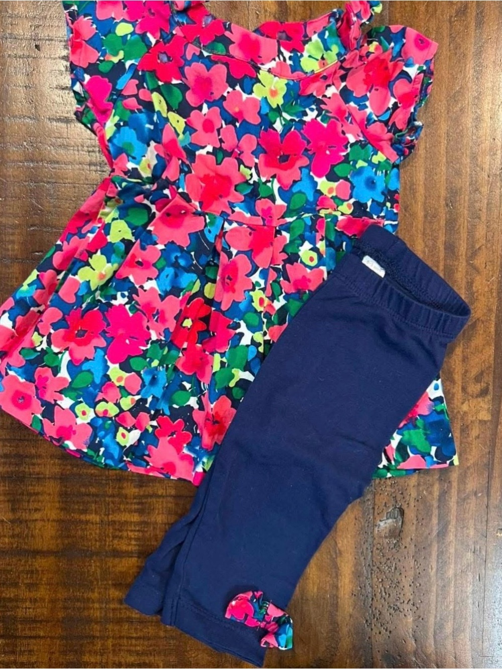 Baby First Impressions Floral Top and Navy Leggings Set - Pink & Blue